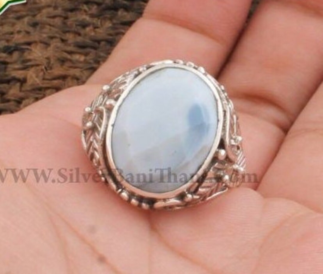 Lovely Blue Lace Agate Gemstone Ringoval Cut Stone Ringsemi Etsy