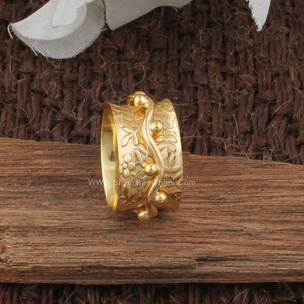 Spinner Ring - 22K Gold Plated Spinner Ring - Handmade Gold Spinner - Gift Item Spinner Ring - Gold Pleated Spinner Ring For Women - Boho...