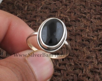 Black Onyx Silver Ring | 925 Sterling Solid Silver Ring | Smooth Oval Shape Gemstone Ring | Everyday Jewelry | Present For Her | Gift Idea