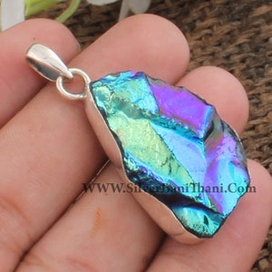 Druzy Anhänger-925 Sterling Silber Anhänger-Glitzerfarbener Stein Anhänger-Halbedelstein Anhänger-Personalisiertes Geschenk-Geschenk für Ihre Mutter