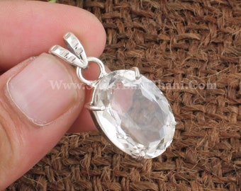 Oval Shape  Crystal Quartz Prong Set Necklace Pendant | 925 Sterling Silver Cut Stone Pendant | Bridal Wedding Jewelry For Women GiftEtsy