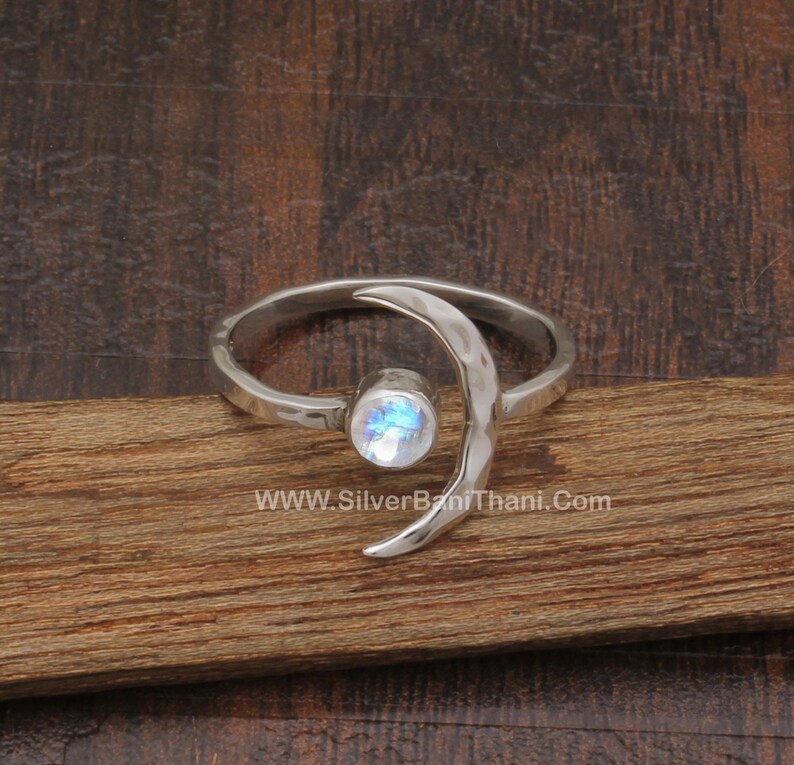 925 Crescent Moon Rainbow Moonstone Gemstone Ring Moonstone Solid 925 Sterling Silver Ring For Women Handmade Solid Silver Band Ring Wedding image 6