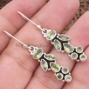 Solid Silver Peridot Gemstones Silver Earrings | 925 Sterling Silver Designer Handmade Earrings | Women Silver Jewelry | August Birthstone