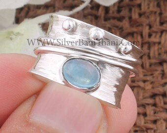 Aquamarine Gemstone Spinner Ring | 925 Sterling Silver Oval Shape Stone Rings | Designer Handmade Band Ring Solid Silver 925#Mother's Day