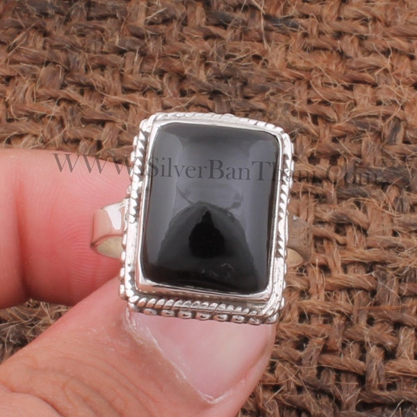 Bague en argent avec onyx noir | Bague en argent massif 925 | Bague coussin allongée avec pierres précieuses | Cadeau bijoux de tous les jours pour elle Etsy Item