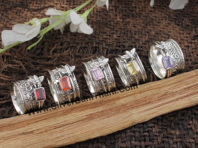 925 Sterling Silver Multi Gemstone Spinner Rings Handmade Etsy
