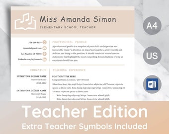Teacher Resume Template Word & Mac, Educator Resume+Cover Letter, Creative Teacher CV Template, 1-3 Page Elementary Teacher Resume|”Amanda”