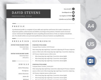 Modern Resume CV Template Word on PC & Mac, Professional Resume Template with Cover Letter and References, Clean Simple Resume Easy to Edit