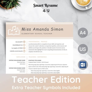 Plantilla de currículum del maestro Word & Mac, Currículum del educador + carta de presentación, Plantilla de CV del maestro creativo, Currículum del maestro de primaria de 1-3 páginas / "Amanda"