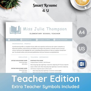 Plantilla de CURRÍCULUM del maestro 2020 Palabra, Plantilla de CV del maestro creativo, Currículum vitae de educación de 1-3 páginas + Carta de presentación, Currículum de primaria, Currículum de enseñanza