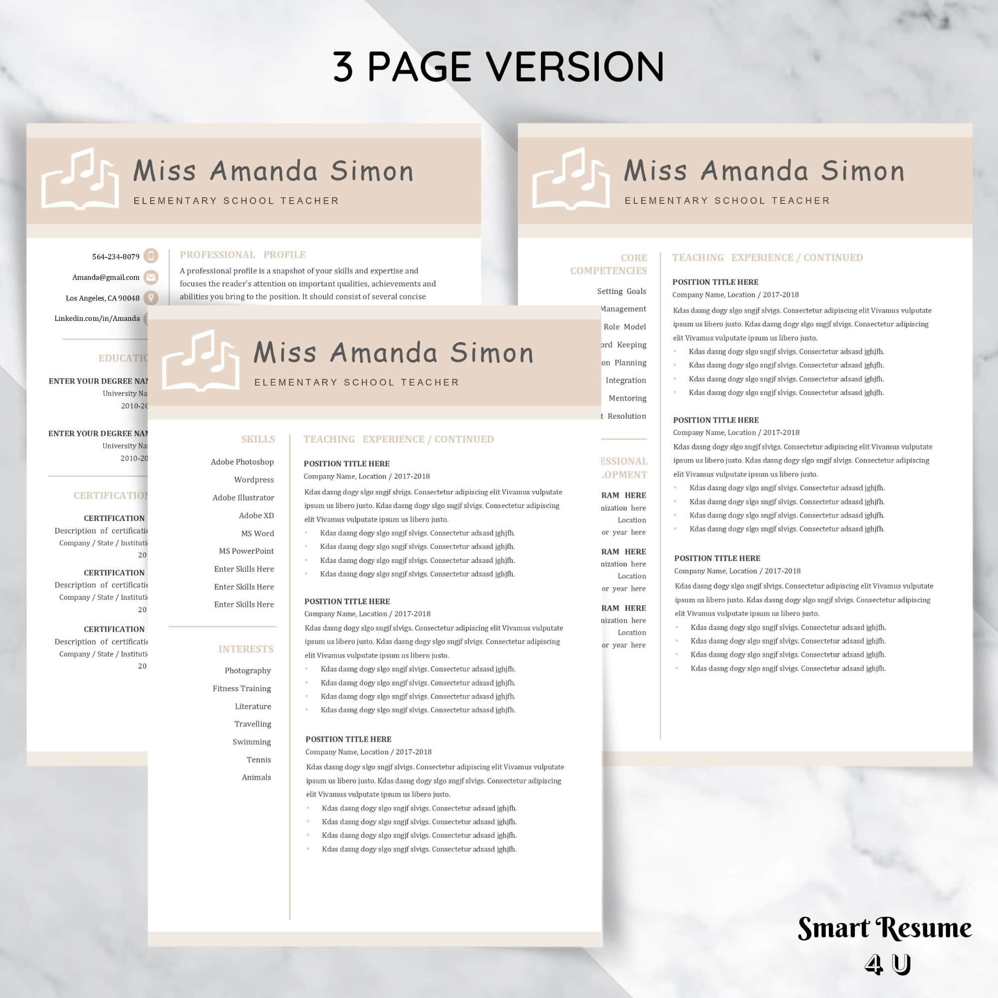 Teacher Resume Template Word & Mac, Educator Resume+cover Letter ...