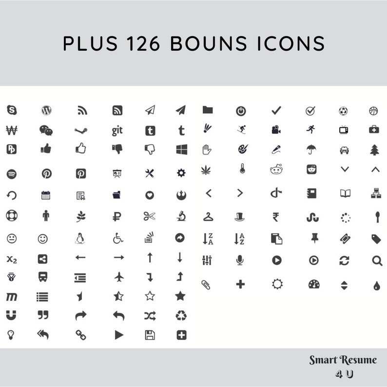 RESUME ICONS SET 250 Recolorable Icons for Word, Powerpoint and Excel Vector Icons for Business, Contact, Social Media, Personal, Project image 3