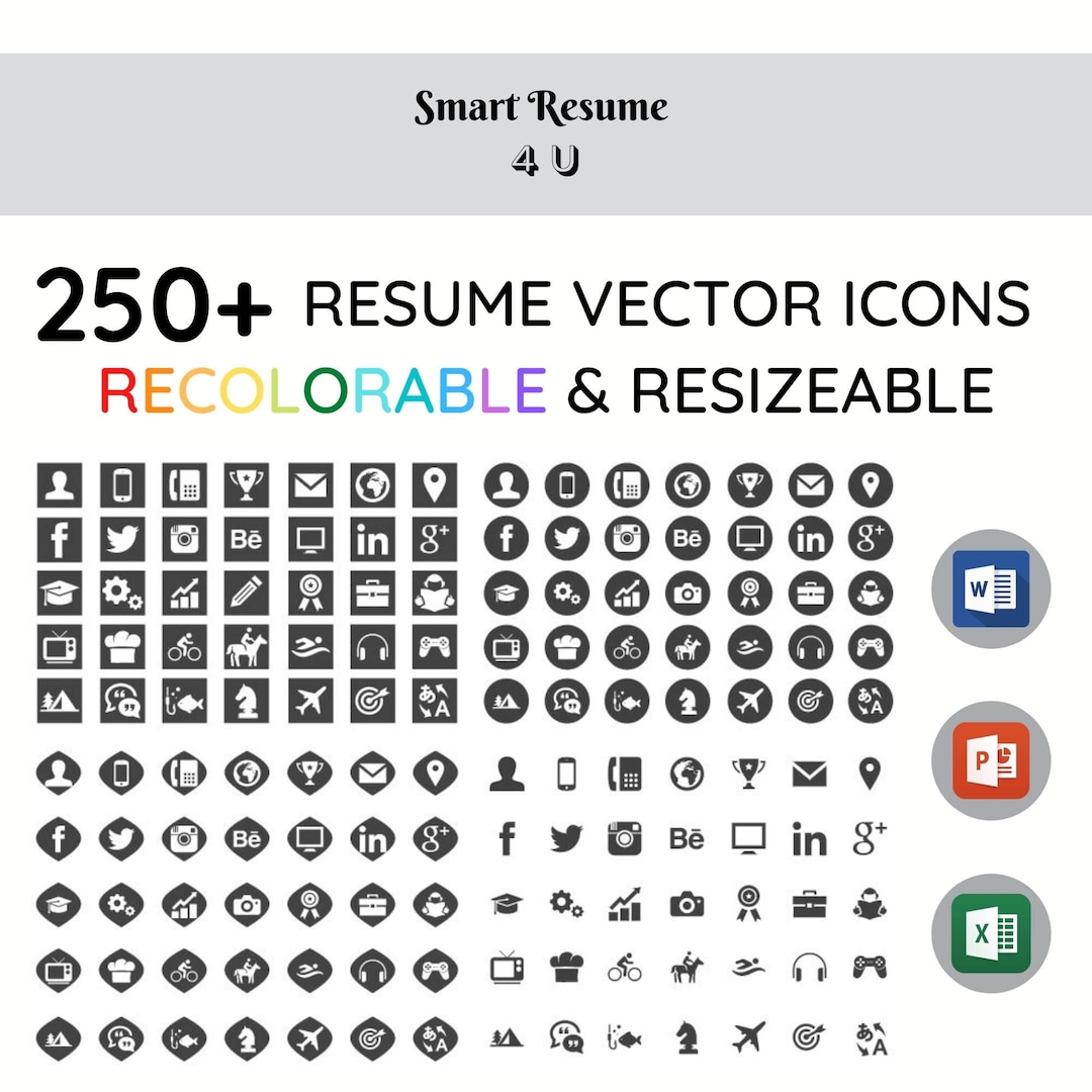 RESUME ICONS SET 250 Recolorable Icons for Word Powerpoint - Etsy Canada