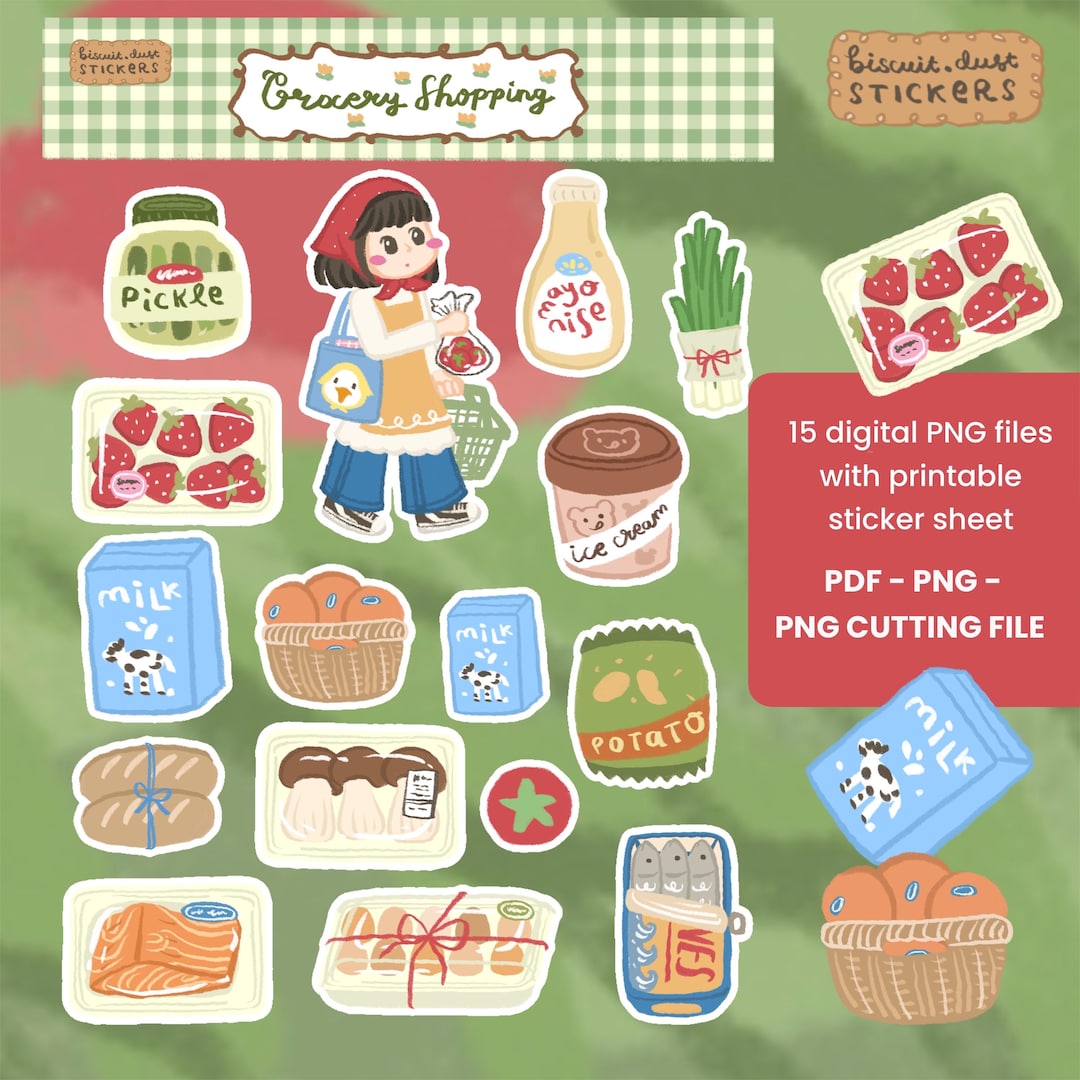 Grocery Shopping Digital Sticker 100% Hand-drawn - Etsy