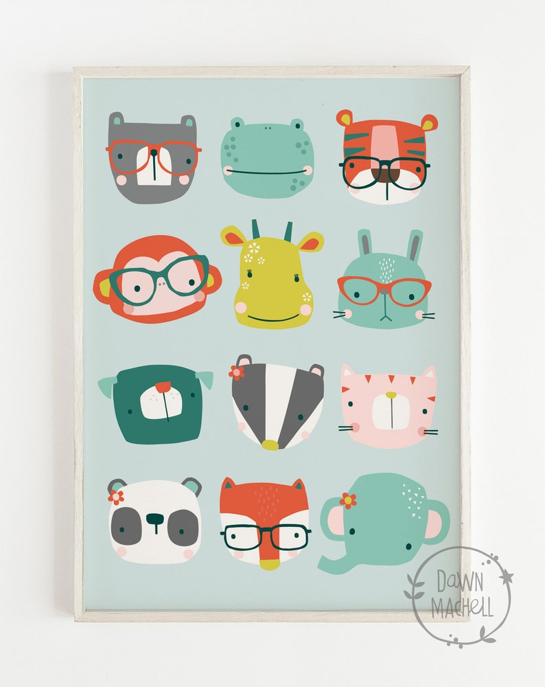 Animal Heads Wall Art Nursery Print Children's Wall Art Etsy