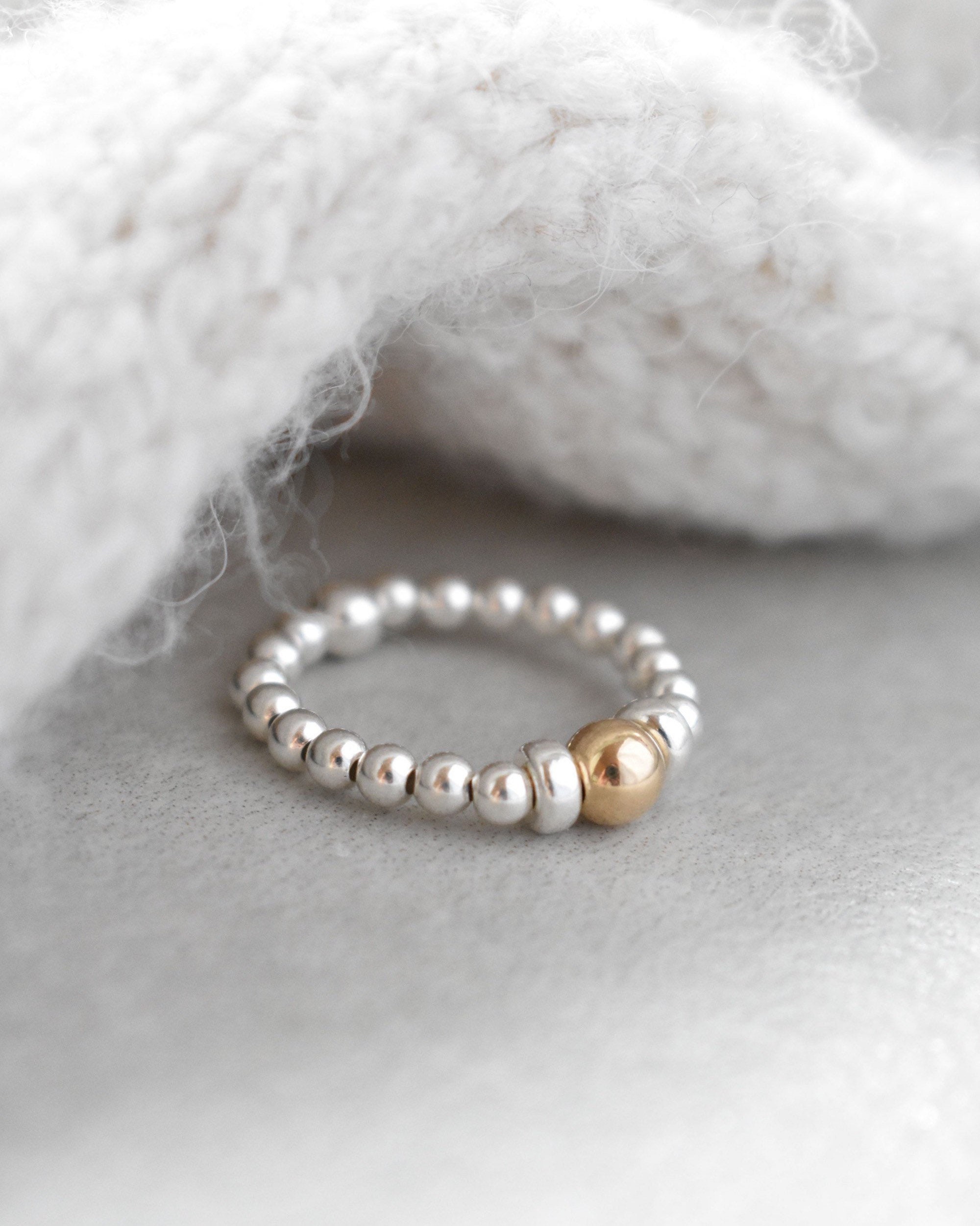 Sterling Silver Stretch Ring With Gold Filled Bead Jewellery Etsy UK