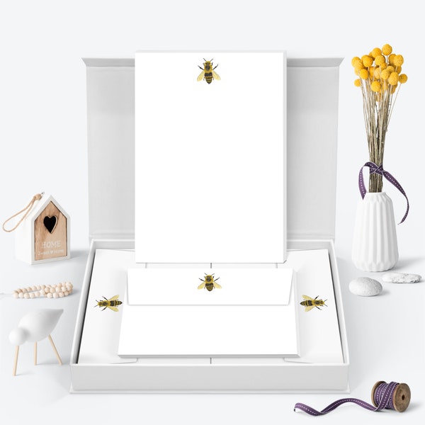 Honey Bee Letter Writing Set - Luxury Stationery Set - Letter Writing Paper and Envelopes - Stationary Gift Set for adults, kids - A5 Size