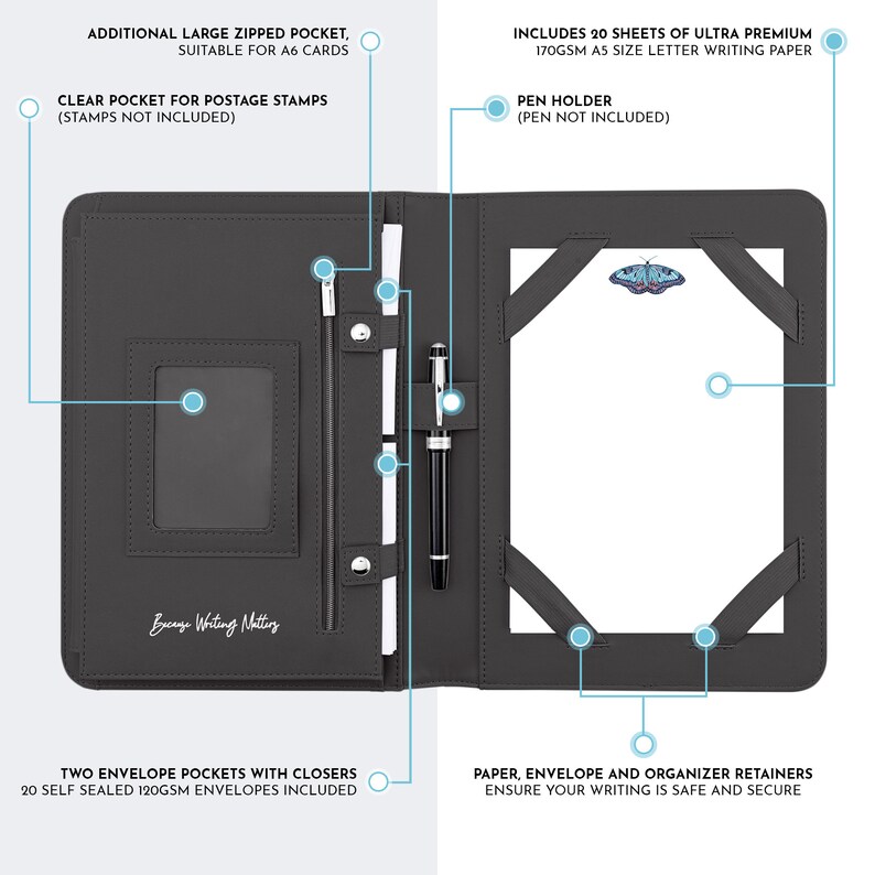 Me Loovely Butterfly Writing Paper and Envelope Set With Organiser A5