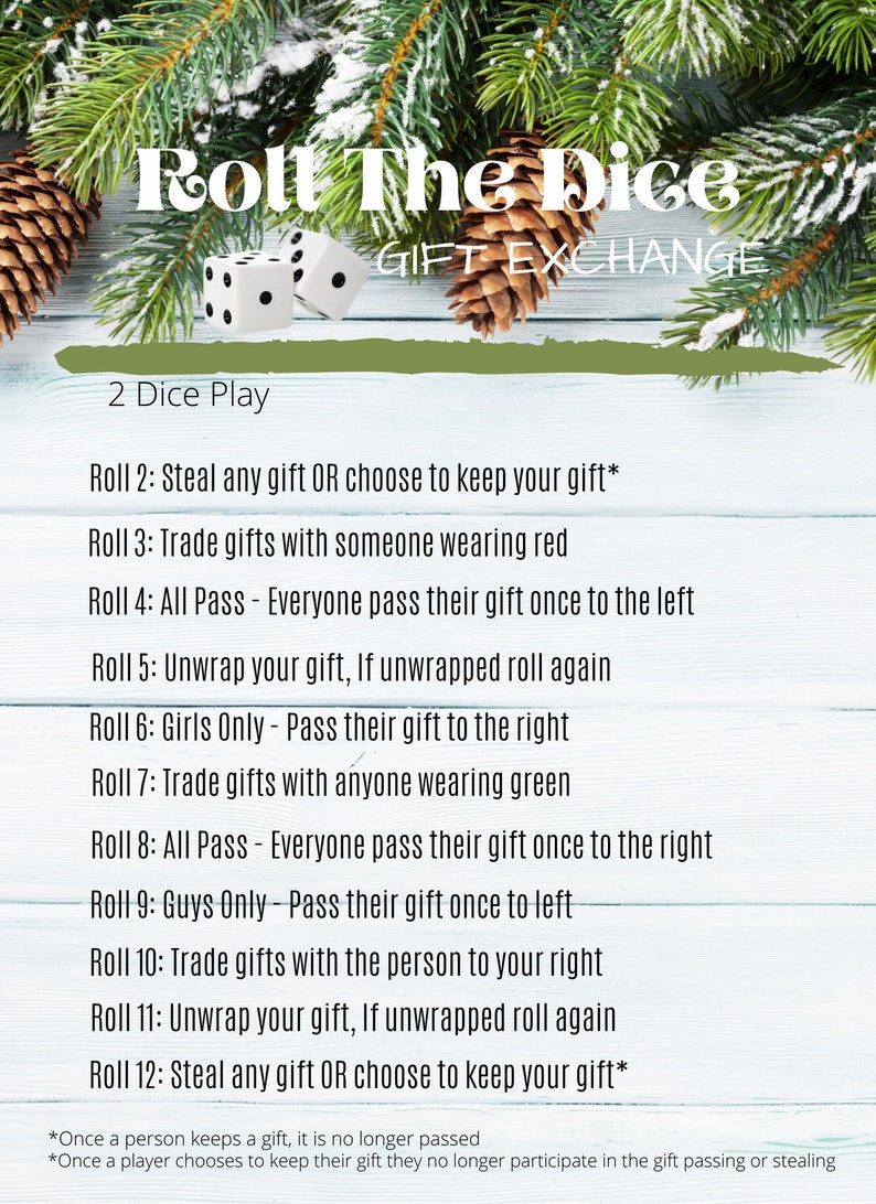 Roll The Dice Gift Exchange Printable Virtual White