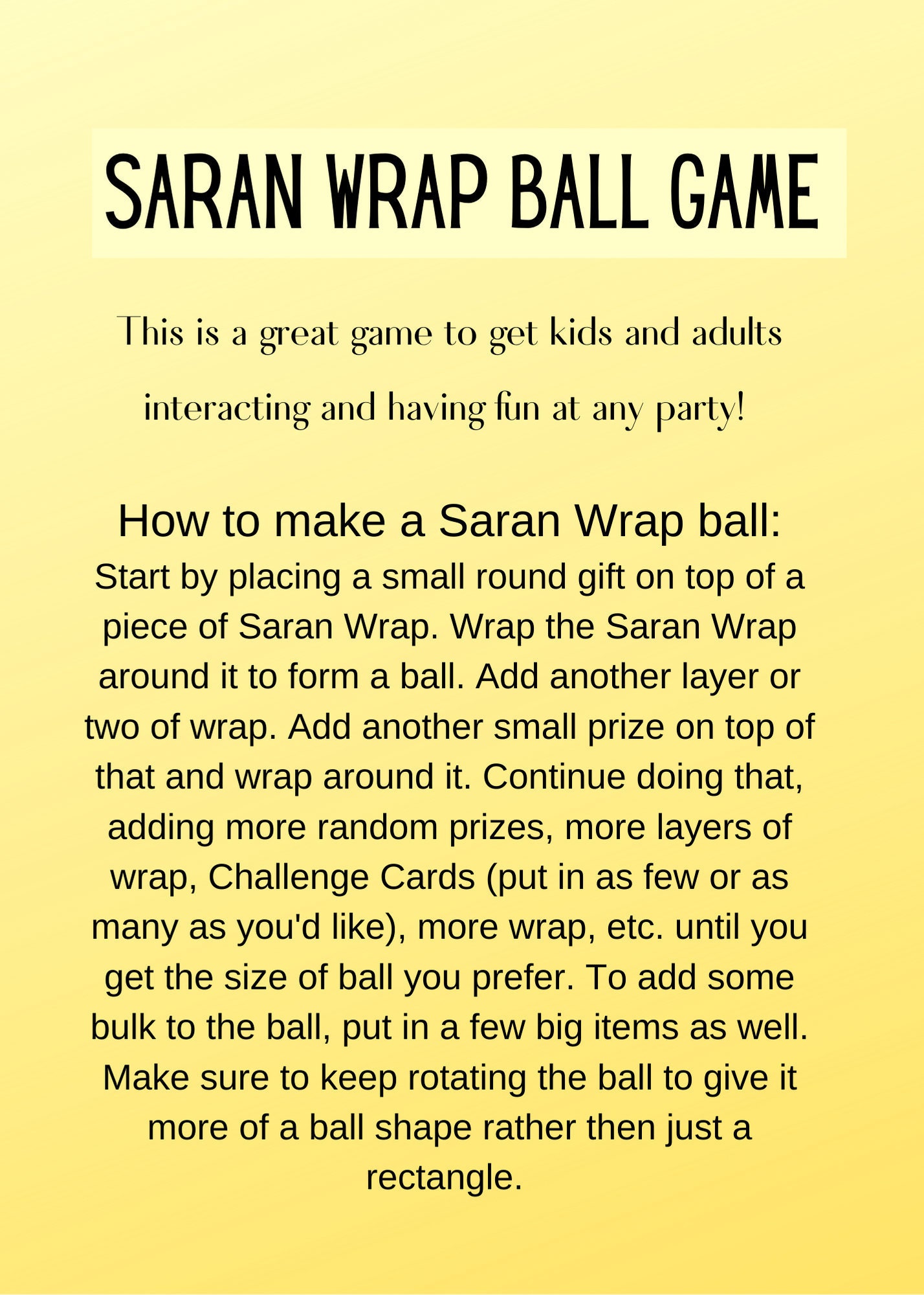 Saran Wrap Ball Game Gift Ideas and Rules - The How-To Home