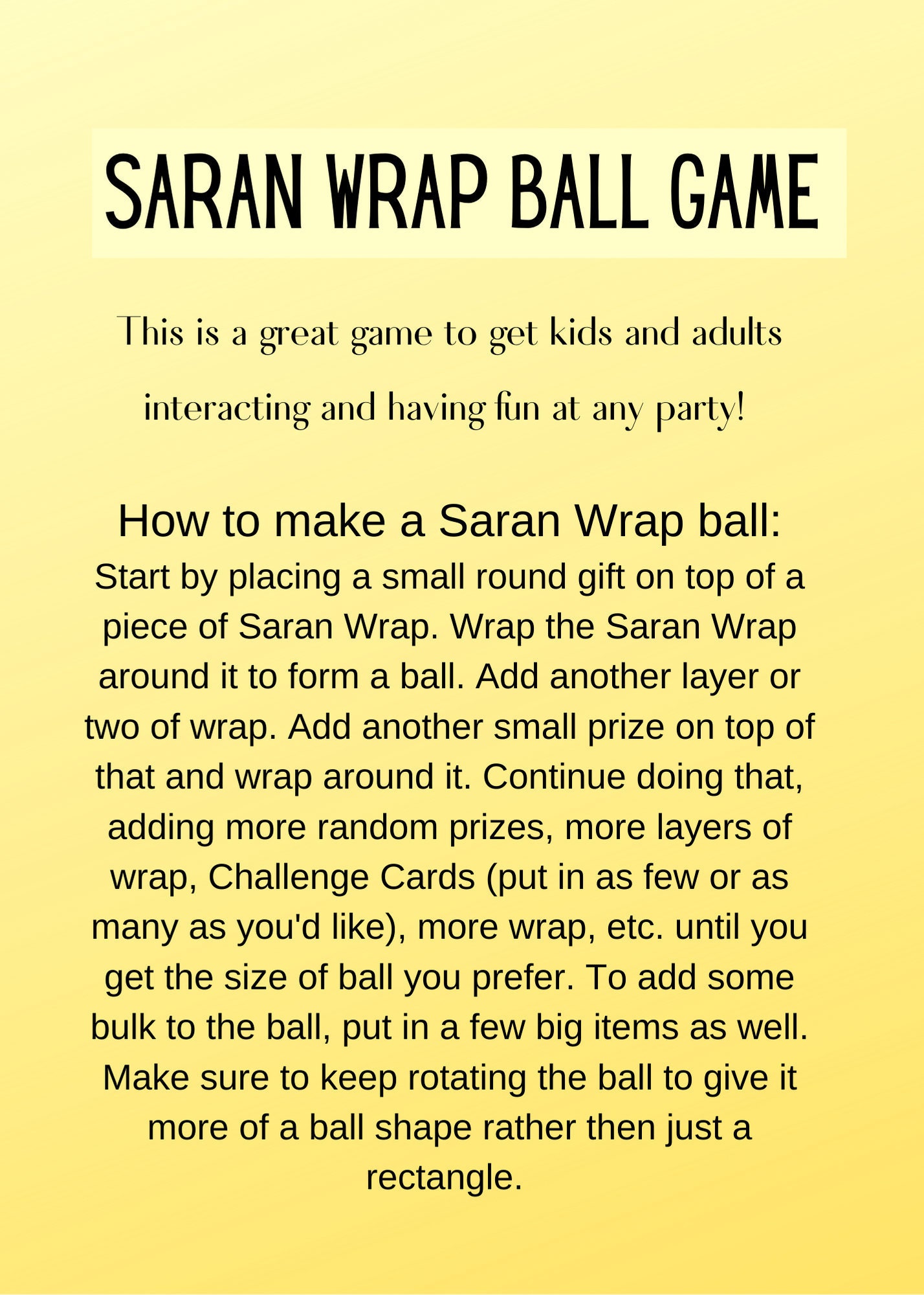 Saran Wrap Ball Game Rules and Ideas - Southern Crush at Home