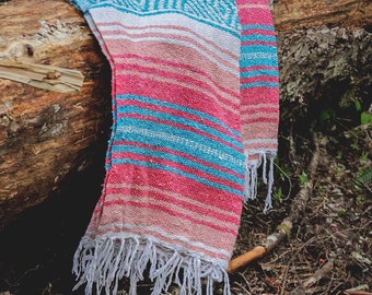 Turquoise + Coral + Melon + White | Adventure Blanket, Mexican, Falsa, Rustic