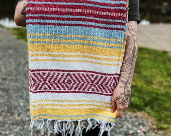 Hot Pink + Yellow + Light Blue + White | Adventure Blanket, Mexican, Falsa, Rustic