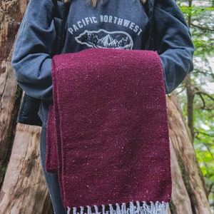 Solid Burgundy Adventure Blanket, Mexican, Falsa, Rustic image 4