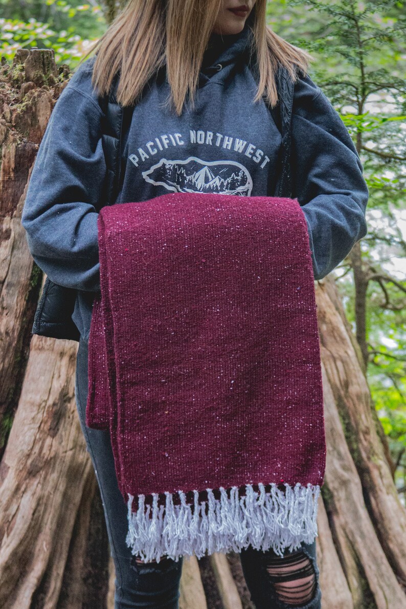 Solid Burgundy Adventure Blanket, Mexican, Falsa, Rustic image 4