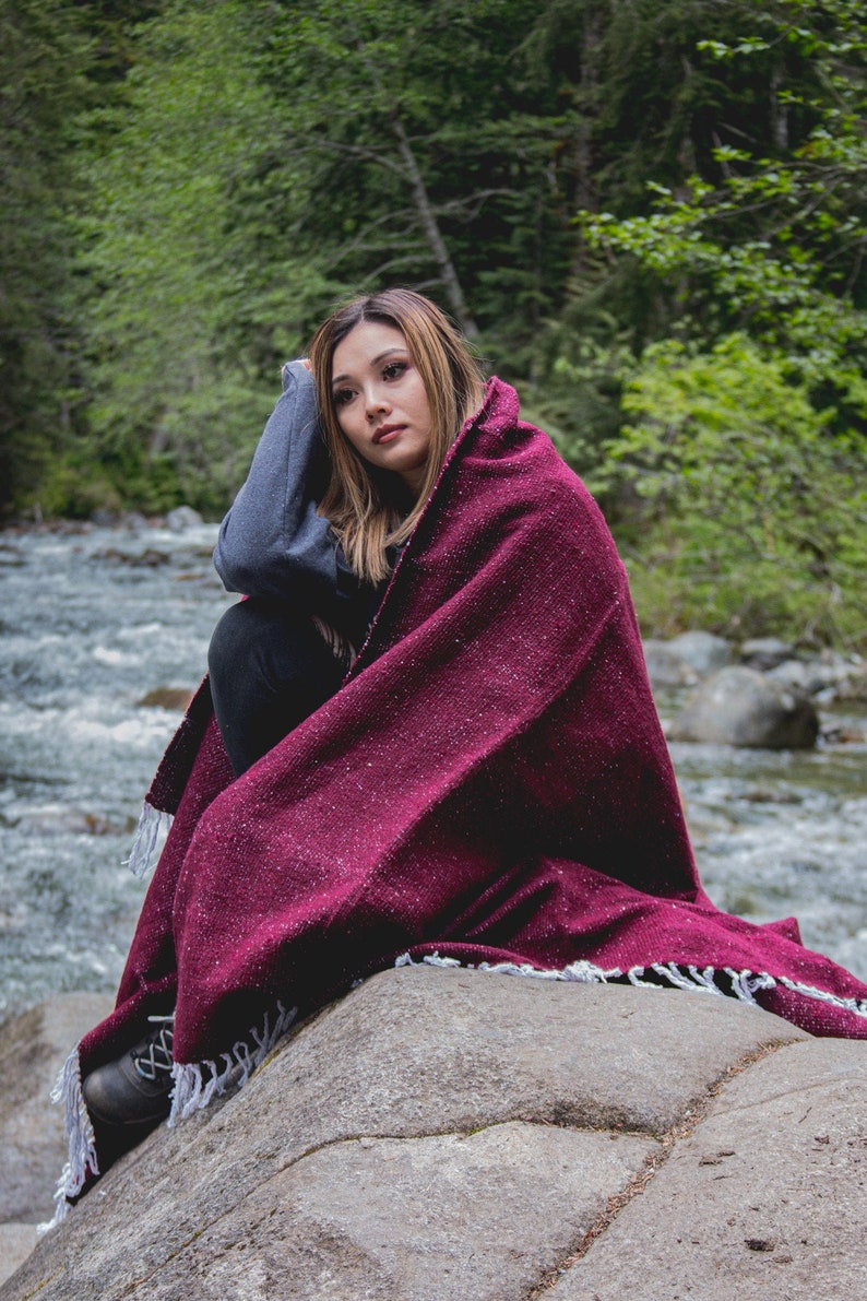 Solid Burgundy Adventure Blanket, Mexican, Falsa, Rustic image 3