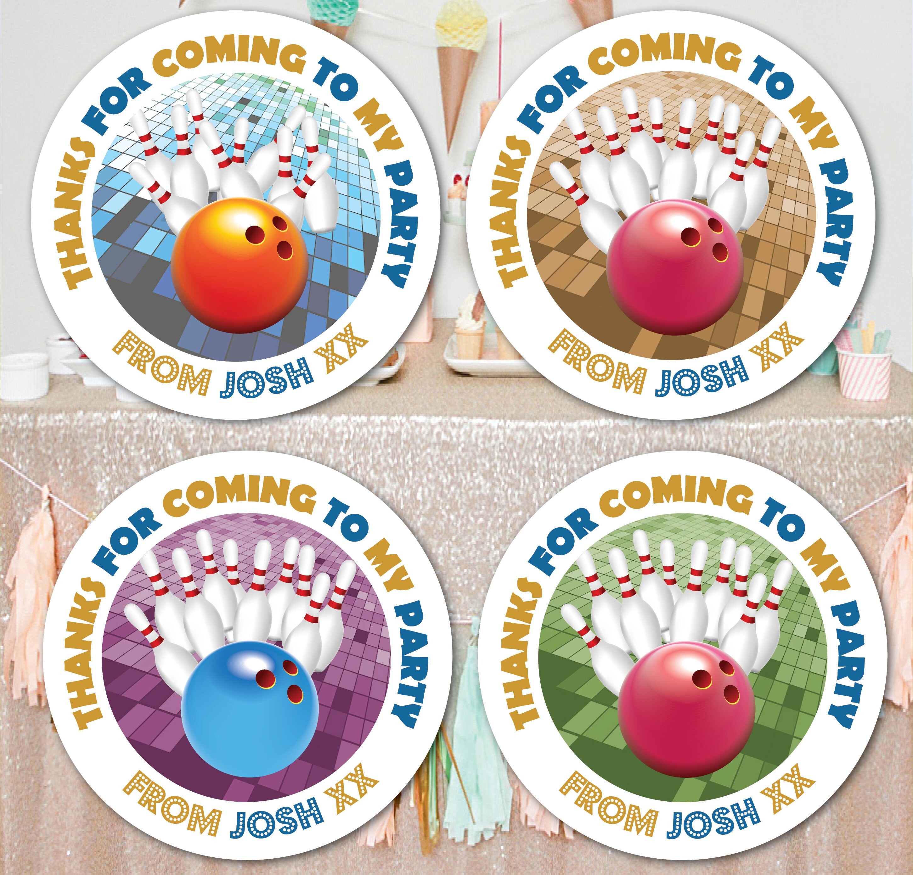 Personalised Bowling Birthday Party Bag Stickers Sweet cone Etsy