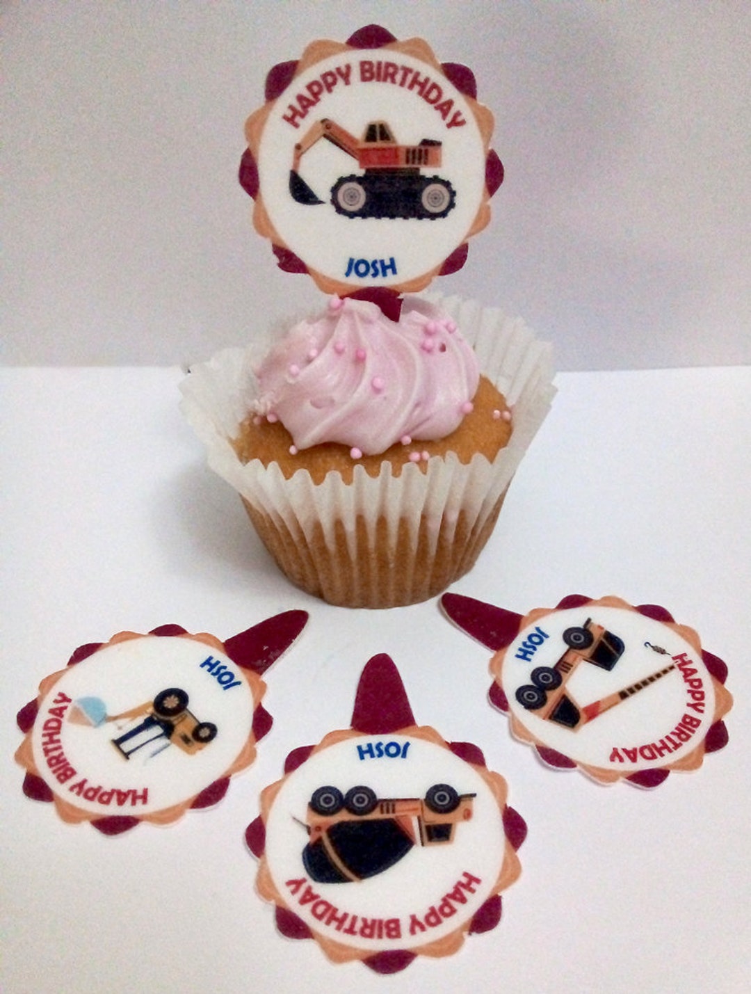 25 Precut Stand up Diggers Construction Set Edible Cupcake Toppers