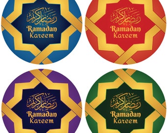 PartiKraft 24 X Eid Mubarak Mixed Design Stickers - 40mm Non Personalised Glossy Labels