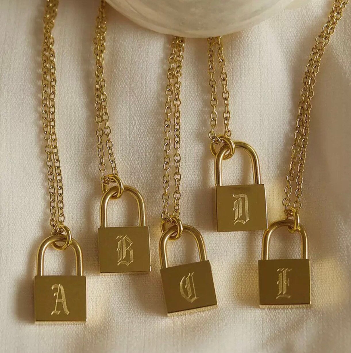 Dainty Engraved Lock Necklace Gold Plated Initial Lock Etsy
