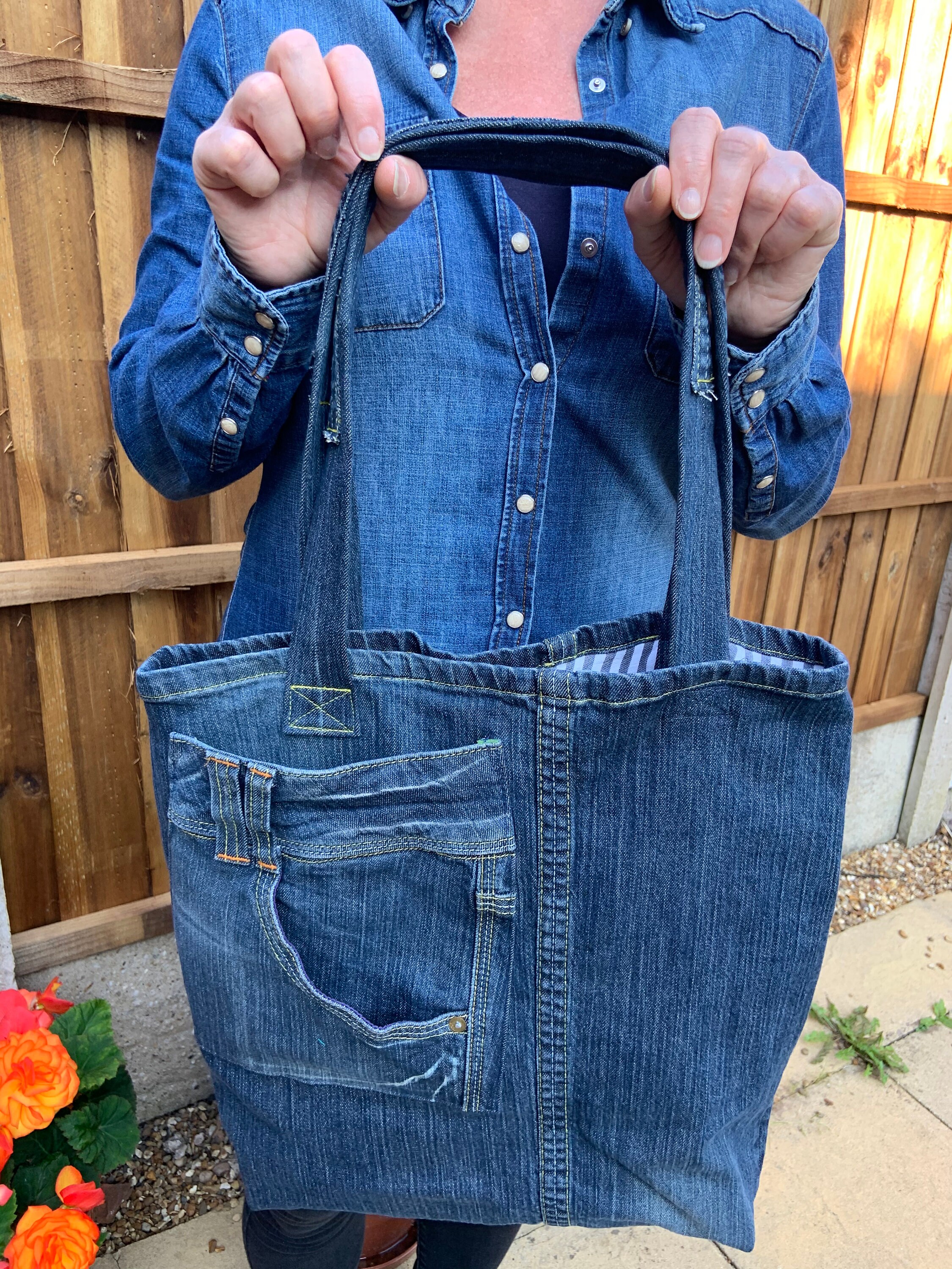 Large Tote Bag From Recycled Jeans Etsy