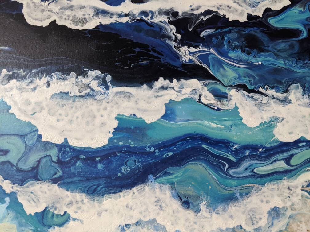 Huge Beach style acrylic pour canvas artwork | Etsy