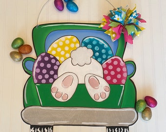 Front Door Decor - Hoppy Easter 'Egg' Truck - Festive Bunny Door Hanger