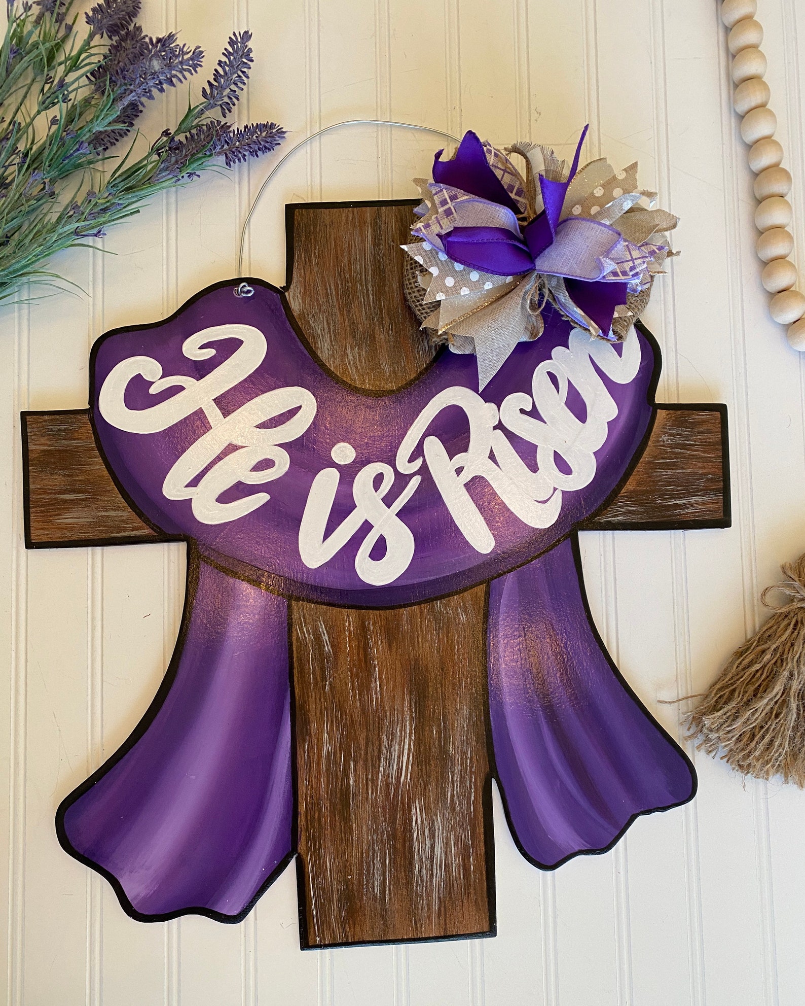 He Is Risen Easter Door Hanger Religious Door Decor Etsy