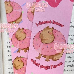 Capybara Bookmark Donut Pun Cute Bookmark | Double Printed Bookish Cottagecore Book Lover Capybara Kawaii Stationery Reading Accessories