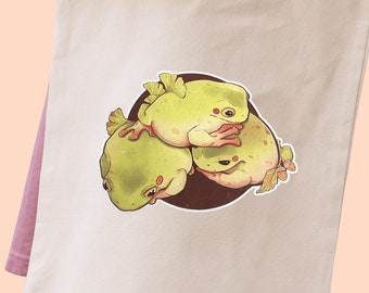 Frog Tote Bag | B GRADES Cozy Autumn Heat Press Print | 100% Cotton | Grocery Bag | Jute Bag | Frog Toad Accessories | Frog Cottagecore |