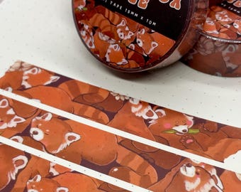 Cinta washi de panda rojo, rollo washi de animales adorables de 15 mm x 10 m, papelería kawaii de panda rojo, suministros para scrapbooking, bullet journal y planificador.