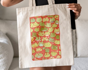 Caja de ranas Tote Bag / Heat Press Print / 100% Algodón / Bolsa de comestibles / Bolsa de yute / Accesorios para sapos / Amante de las ranas / Bolsa de arte / Totebag lindo