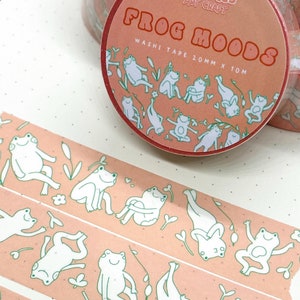 Taśma washi z motywem żaby | Taśma washi z motywem uroczej żaby | Scrapbooking | Prowadzenie dziennika | Motyw z kreskówkową żabą i ropuchą | Artykuły piśmiennicze Kawaii | 20 mm x 10 m |
