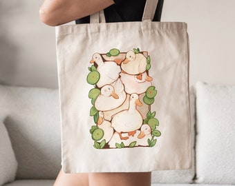 Pile of Ducks Tote Bag | Heat Press Print | 100% Cotton | Grocery Bag | Jute Bag | Accessories | Duck Lover | Art Bag | Cute Totebag