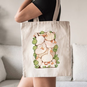 Pile of Ducks Tote Bag Heat Press Print 100% Cotton Grocery Bag Jute Bag Accessories Duck Lover Art Bag Cute Totebag image 1