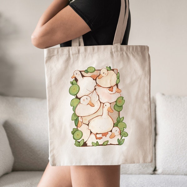 Pile of Ducks Tote Bag | Transferdruck | 100% Baumwolle | Einkaufstasche | Jutebeutel | Zubehör | Entenliebhaber | Kunstbeutel | Süße Tasche