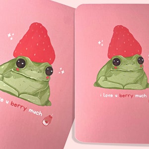 I love you berry much | Frog Card | Pun  | Froggy  Card with Hat Eco Friendly | Postcard | Greeting Card | Relationship | Double Printed