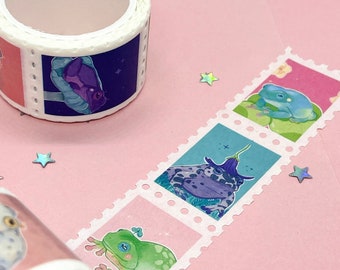 Ruban adhésif Washi pour tampons | Washi Tape avec une jolie grenouille | Grenouilles pastel | Scrapbooking | Journalisation | Ruban adhésif pour papeterie kawaii | Amoureux des grenouilles | 25 mx5 m