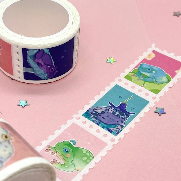 Stempel Washi Tape | Süßes Washi Tape mit Frosch Pastell Frösche | Scrapbooking | Journaling | Kawaii Briefpapier | Frosch-Liebhaber | 25mx5m