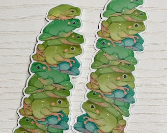 Frog Stack Bookmark | Frog Art | Cute Bookmark |  Laminated | Cottagecore Book | Book Lovers | Frog Stationery | Reading Frogs